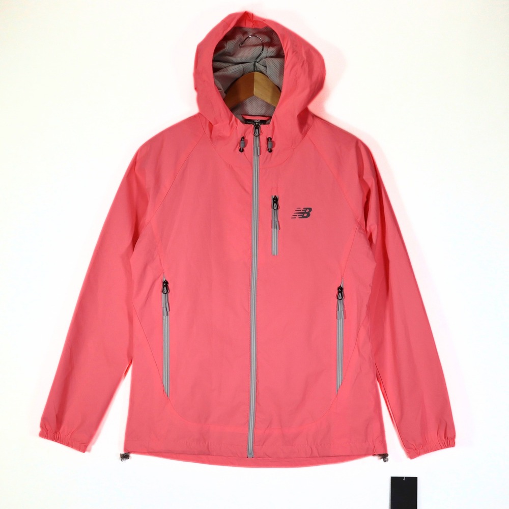 New Balance Windbreaker Jacket Womens Size M Pink Hooded Full Zip Running Active